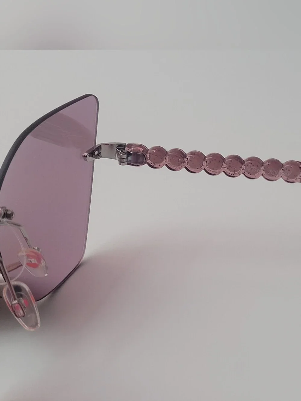 Betsey Johnson Purple Oversized Cat Eye Sunglasses Pearl Temples Rimless UV400